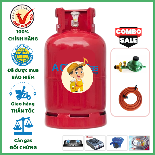 Combo Bộ Bình Gas Á Châu Đỏ 12Kg Khuyến Mãi