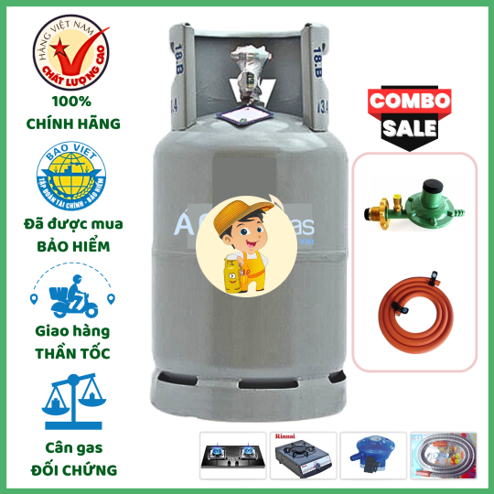 Combo Bộ Bình Gas Á Châu Xám 12Kg Khuyến Mãi
