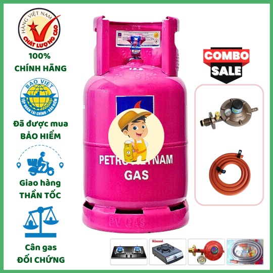 Combo Bộ Bình Gas PETROVIETNAM Hồng 12Kg Khuyến Mãi