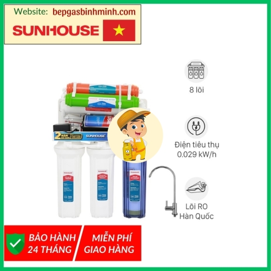 Máy lọc nước RO không vỏ Sunhouse SHA8878KV 8 lõi