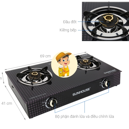 Bếp Gas Đôi Mặt Kính SUNHOUSE SHB 3366MT