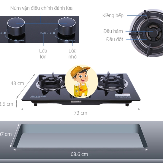 Bếp Gas Âm SUNHOUSE 7736 Chính Hãng