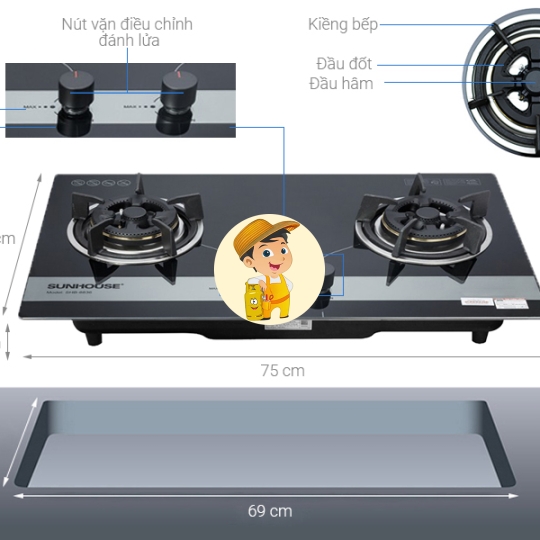 Bếp Gas Âm SUNHOUSE SHB8836 Chính Hãng